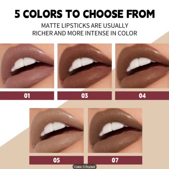 50% SALE TODAY - 5pcs matte lipstick set velvet matte nonstick lip gloss set - Picture 2 of 2